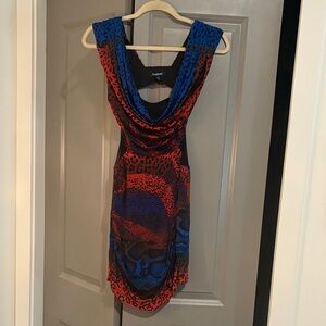 Bebe Red and Blue Patterned Dress